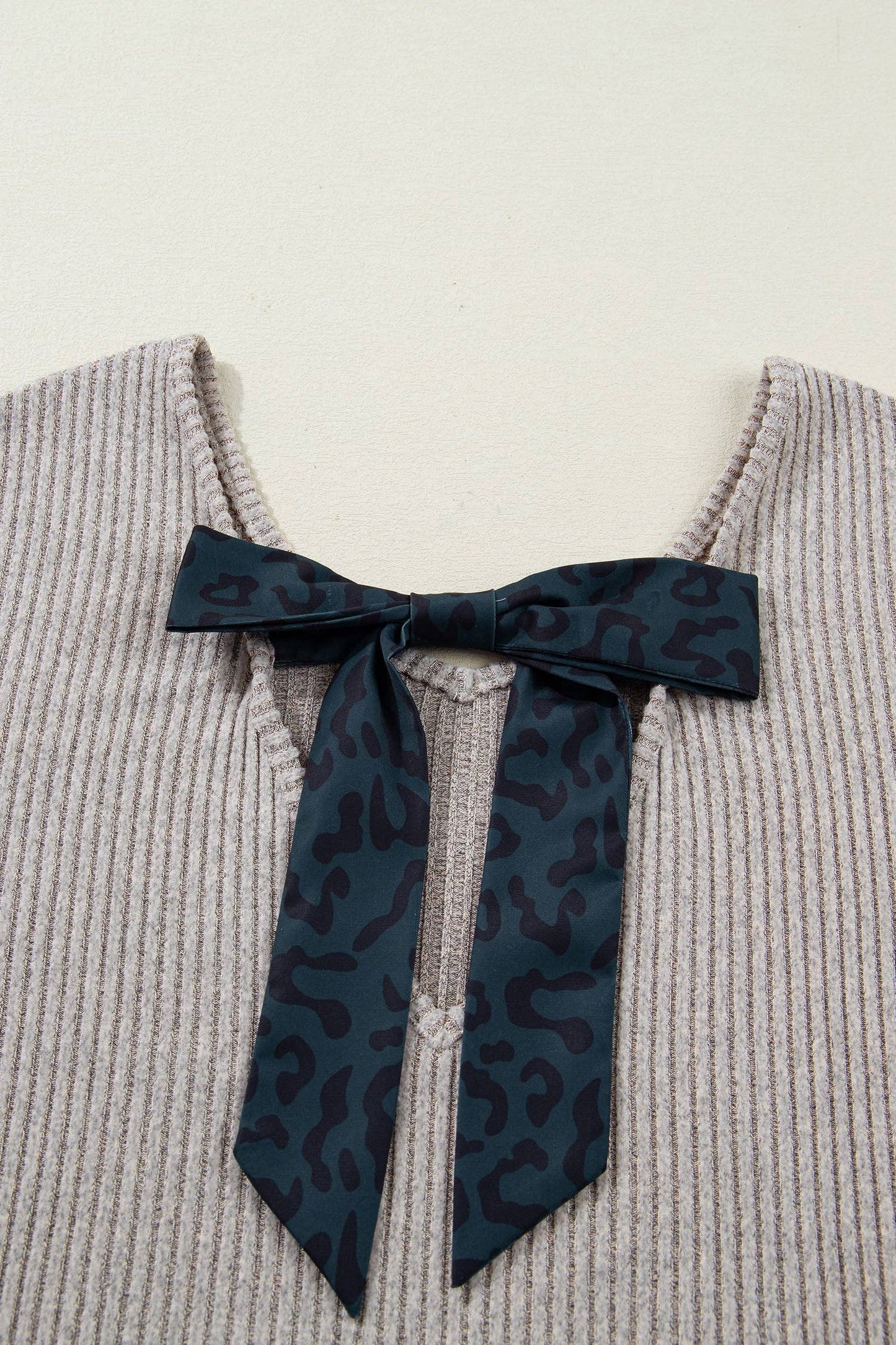 Bow Back Ribbed Knit V Neck Long Sleeve Top
