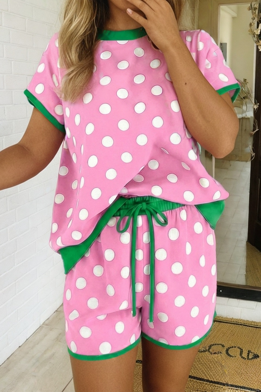LAS-LIVE Polka Dot Contrast Edge Casual Shorts Set (S-XL)