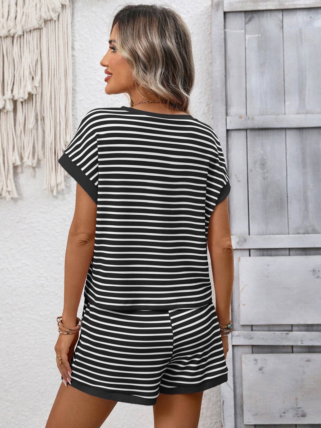 Striped Short Sleeve Top & Shorts Set