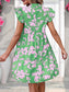 Pink Blossom Flutter-Sleeve Tiered Mini Dress