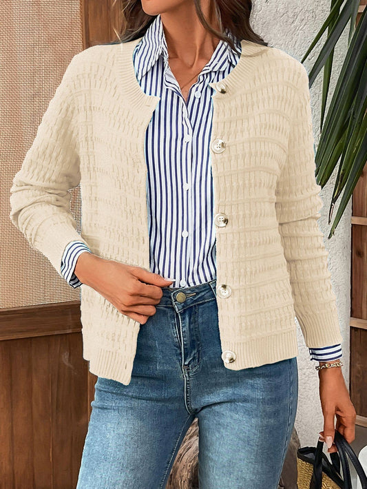 Solid Color Button-Down Knit Cardigan Casual Sweater