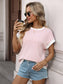 Khaki Contrast Trim Knit Tee Loose Crew Neck Top