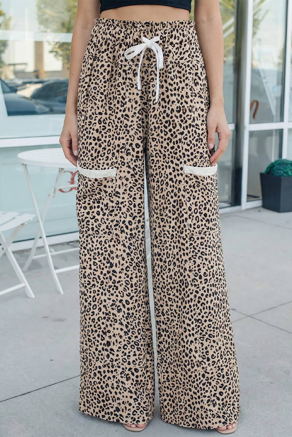 Animal Print Wide Leg Terry Knit Pants