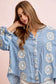3D Flower Patch Woven Bubble Sleeves Blouse
