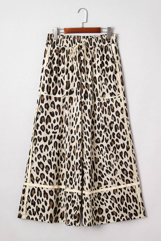 66 Khaki Leopard Wide Leg Cropped Pants (S-XL