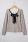 Bow Back Ribbed Knit V Neck Long Sleeve Top
