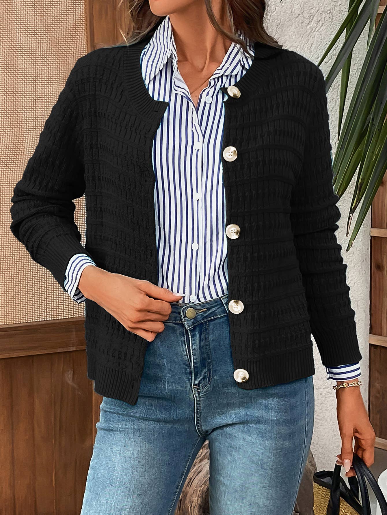 Solid Color Button-Down Knit Cardigan Casual Sweater