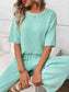 Mint Knit Lounge Set Short Sleeve Top Wide Leg Pants