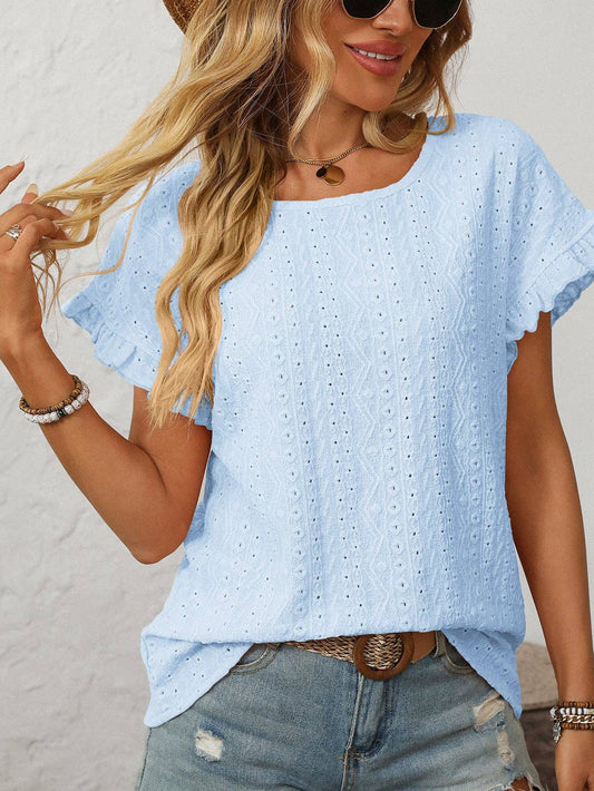 Crewneck Short-Sleeve Hollow-Out Top