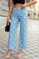 Spring 2026 Leopard Frayed Edge Wide Leg High Waist Jeans