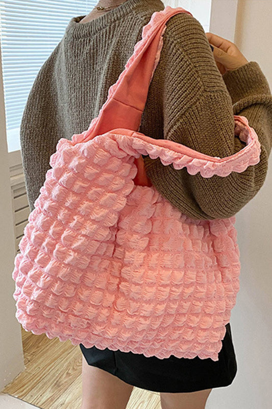 Solid Bubble Textured Large Tote Bag