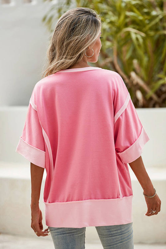 LDC Spring Half Sleeve Raw Seam High Side Split Top