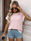 Khaki Contrast Trim Knit Tee Loose Crew Neck Top