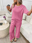 Mint Knit Lounge Set Short Sleeve Top Wide Leg Pants