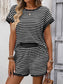 Striped Short Sleeve Top & Shorts Lounge Set: Dark Pink