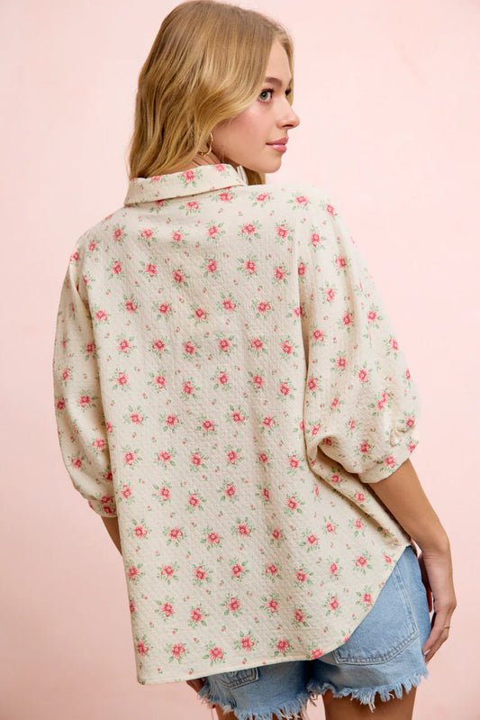 SHORT DOLMAN TOP WITH FRONT BUTTONS