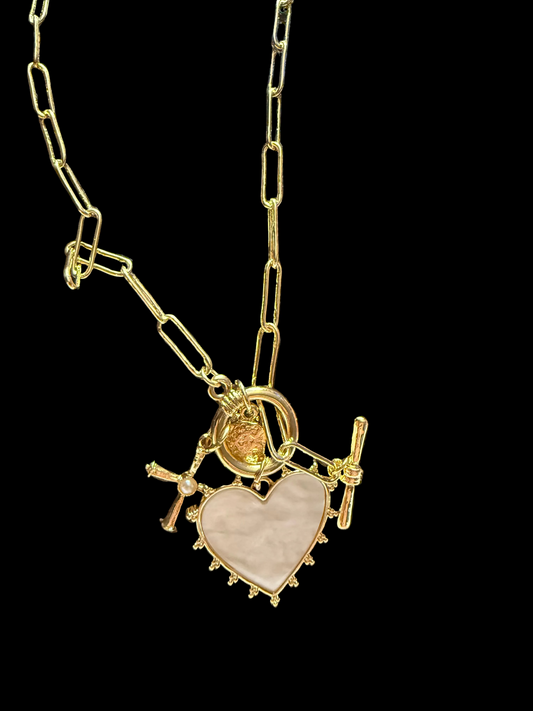 Golden Heart Toggle Charm Necklace