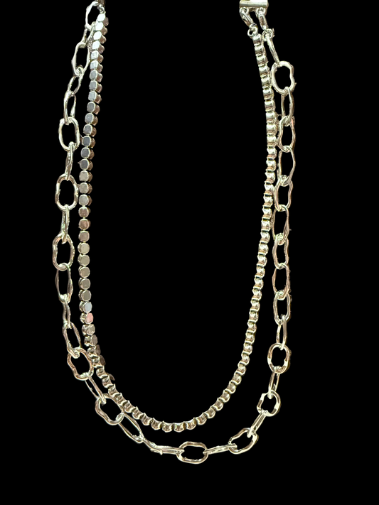 “Silver Starlight Layered Necklace”