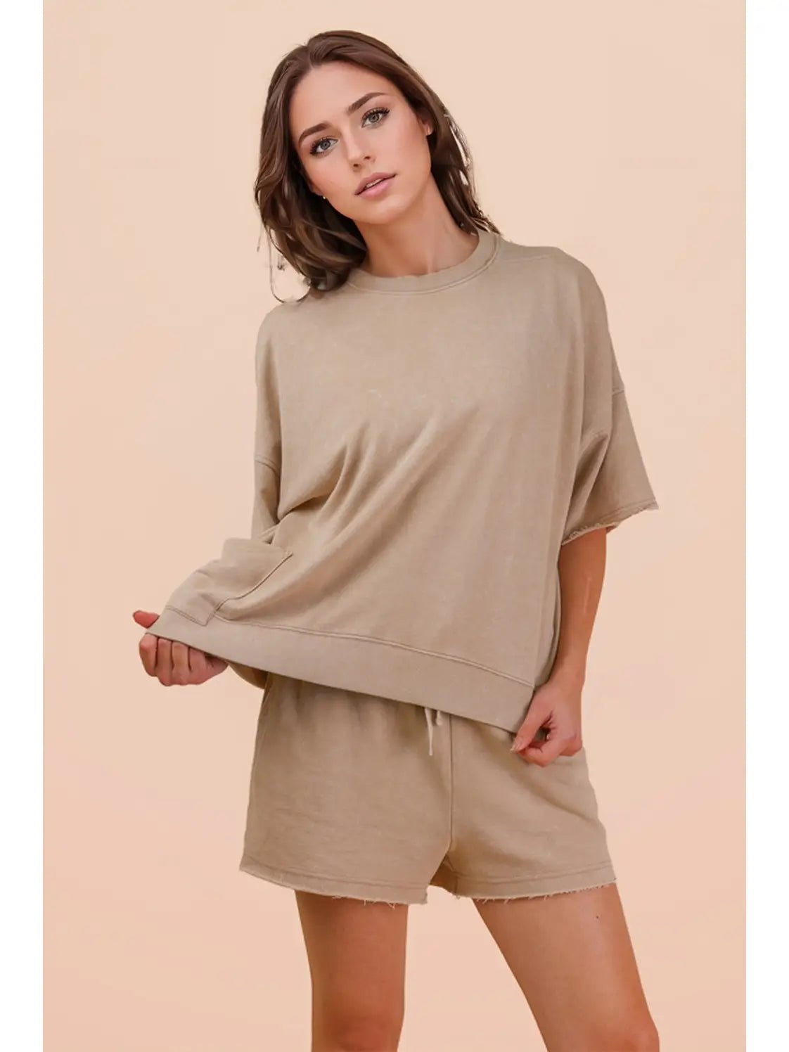 Mineral Washed Knit Casual Top & Shorts