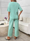 Mint Knit Lounge Set Short Sleeve Top Wide Leg Pants