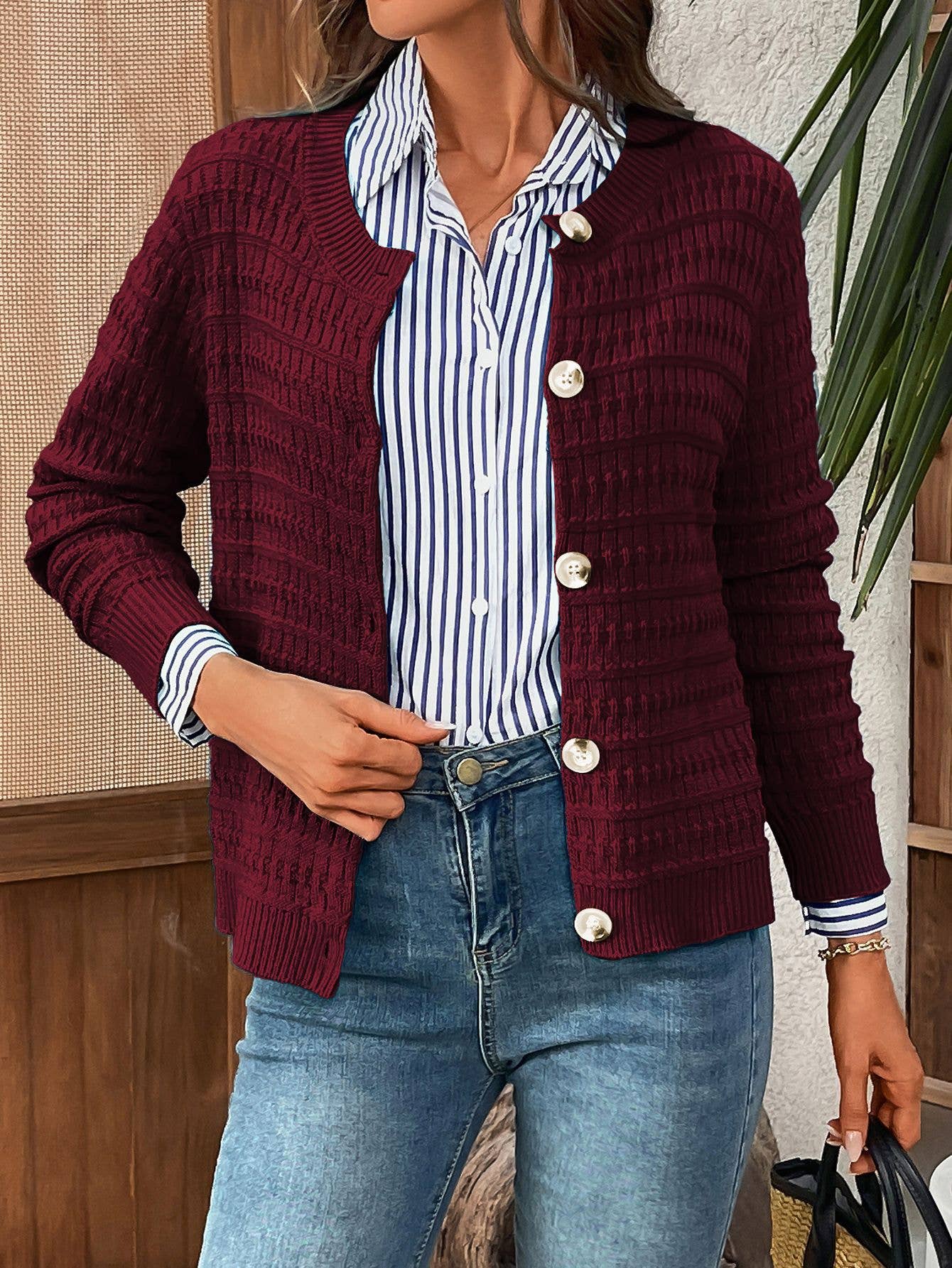 Solid Color Button-Down Knit Cardigan Casual Sweater