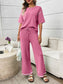 Mint Knit Lounge Set Short Sleeve Top Wide Leg Pants