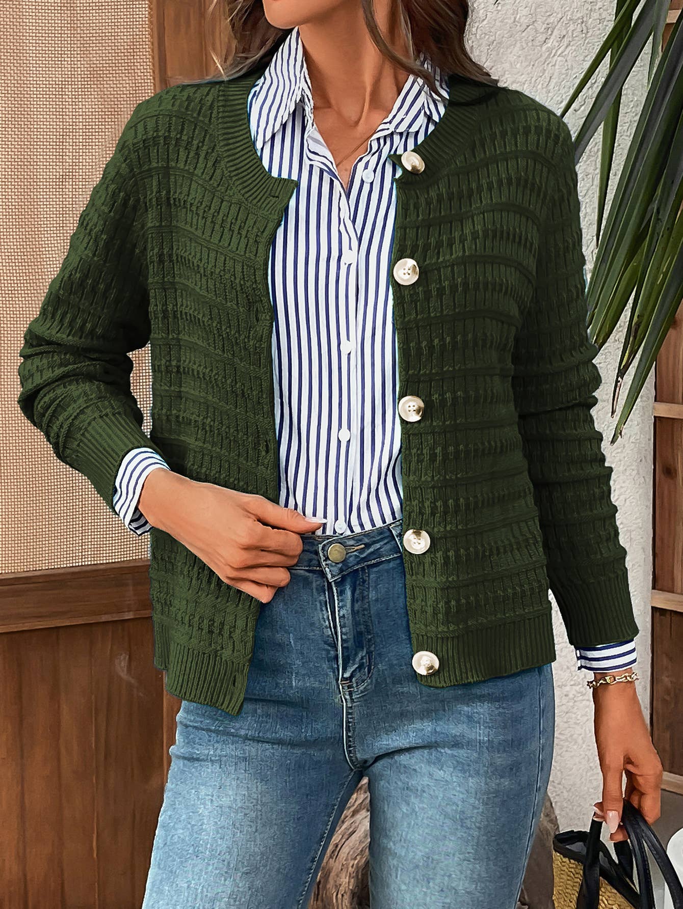 Solid Color Button-Down Knit Cardigan Casual Sweater