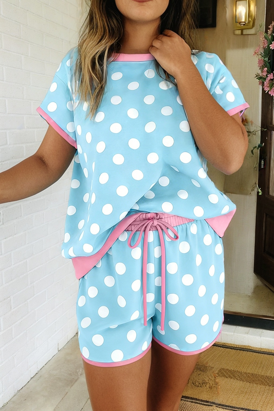 LAS-LIVE Polka Dot Contrast Edge Casual Shorts Set (S-XL)