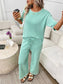 Mint Knit Lounge Set Short Sleeve Top Wide Leg Pants