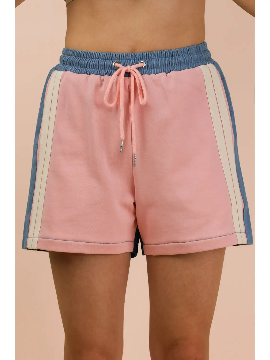 Denim-Terry Mix Casual Shorts