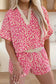 V Neck Collar Leopard Print Top and Shorts