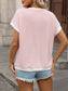 Khaki Contrast Trim Knit Tee Loose Crew Neck Top