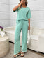 Mint Knit Lounge Set Short Sleeve Top Wide Leg Pants