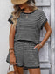 Striped Short Sleeve Top & Shorts Lounge Set: Dark Pink