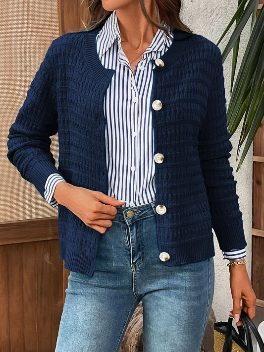 Solid Color Button-Down Knit Cardigan Casual Sweater