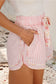 Floral Trim Ribbon Knot Striped Casual Shorts