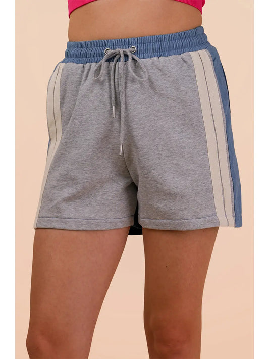 Denim-Terry Mix Casual Shorts