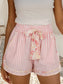 Floral Trim Ribbon Knot Striped Casual Shorts