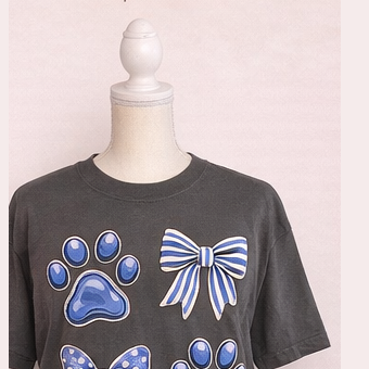 Blue Bow & Paw Print Graphic Tee – Game Day Casual Style  Writing