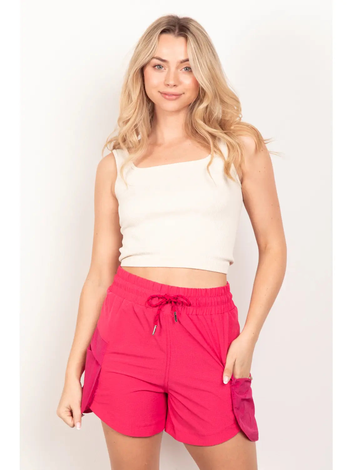 Elastic Waist Activewear Cargo Shorts