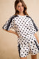 POLKA DOT TERRY SIDE LACE TRIM SHORT SLEEVES TOP