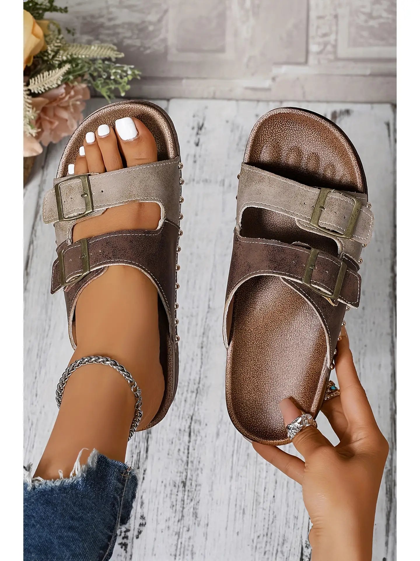 Western Suede Rivet Hollow Out Pu Leather